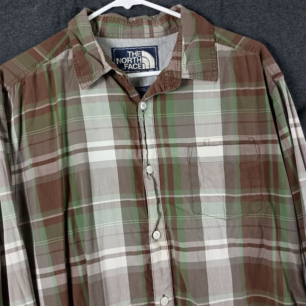 The North Face Plaid Hillside Shirt Mens XL Green Brown Outdoor Gorpcore
